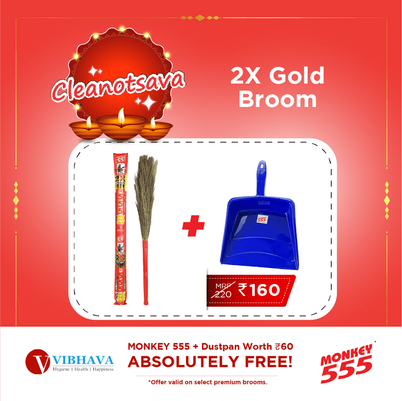 Monkey 555 2x Gold Broom + Dustpan